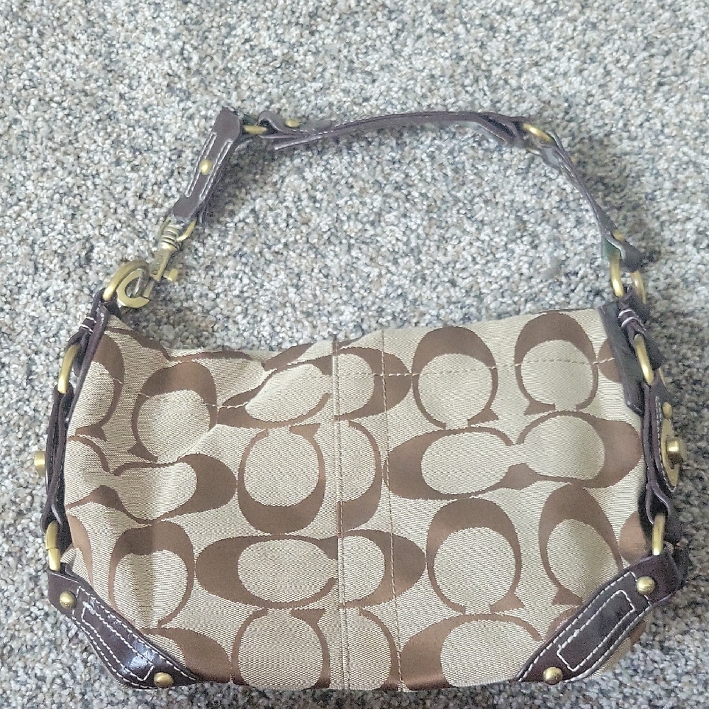 Coach Tan and Brown Signature Shoulder Bag